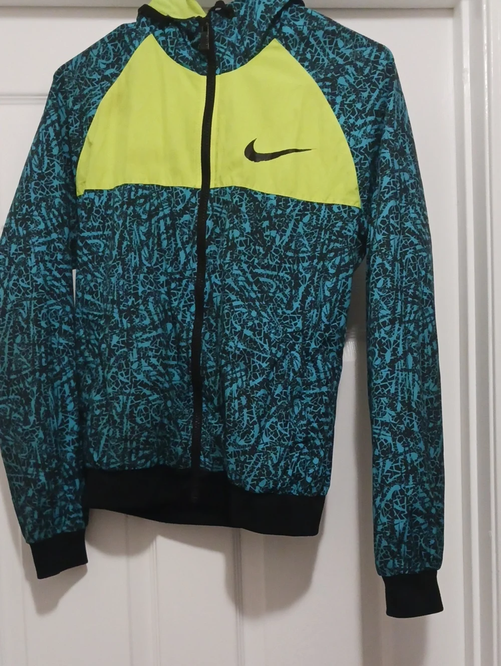 Nike Womens Medium Teal & Neon Yellow Hooded Windbreaker